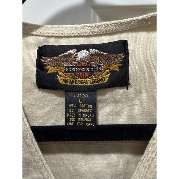 VTG Harley-Davidson Women's Bodysuit L Beige V-Neck L Sleeve‎ Gold Wing Logo - Picture 3 of 7
